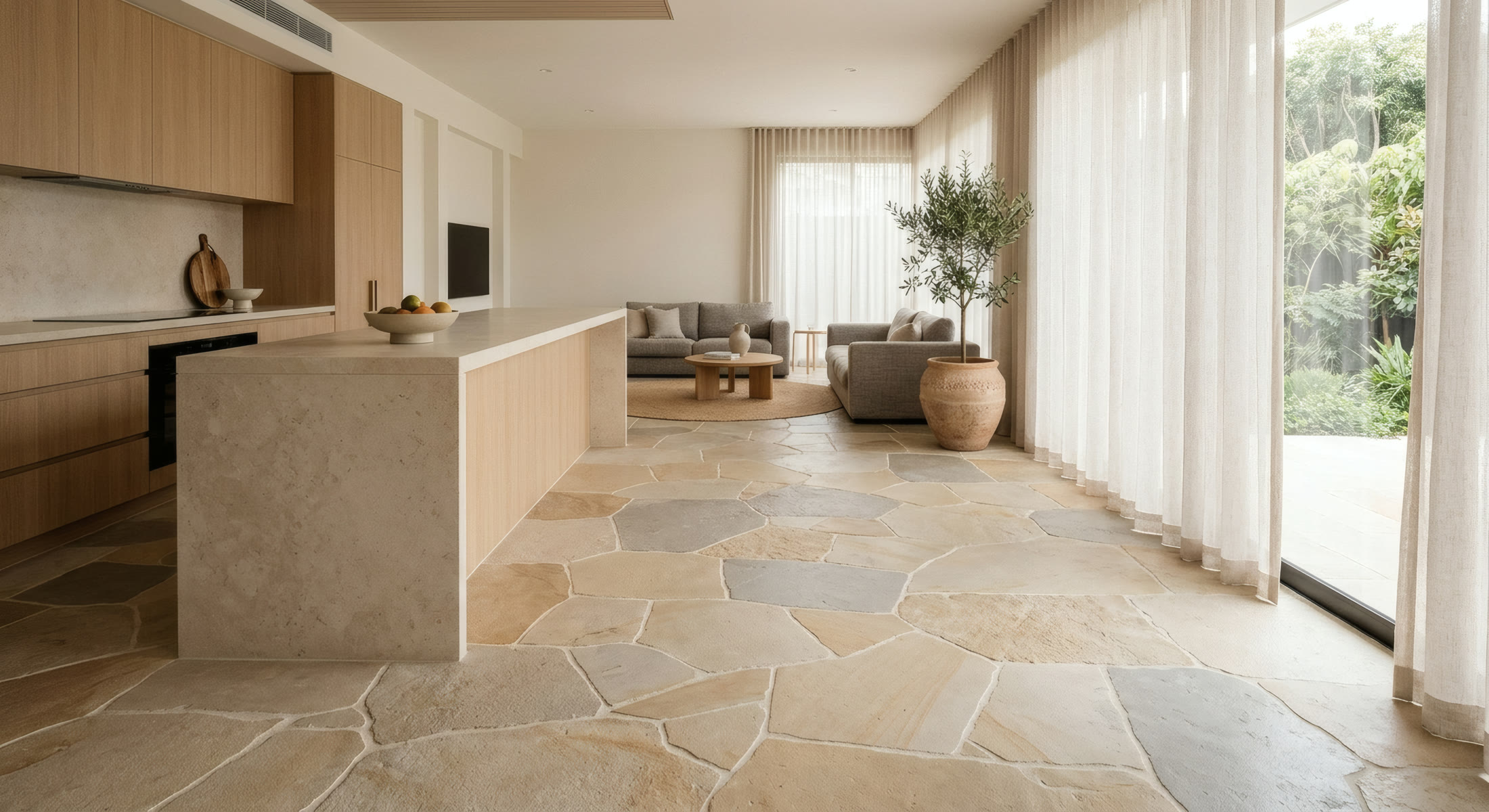 Crazy paving natural stone floor